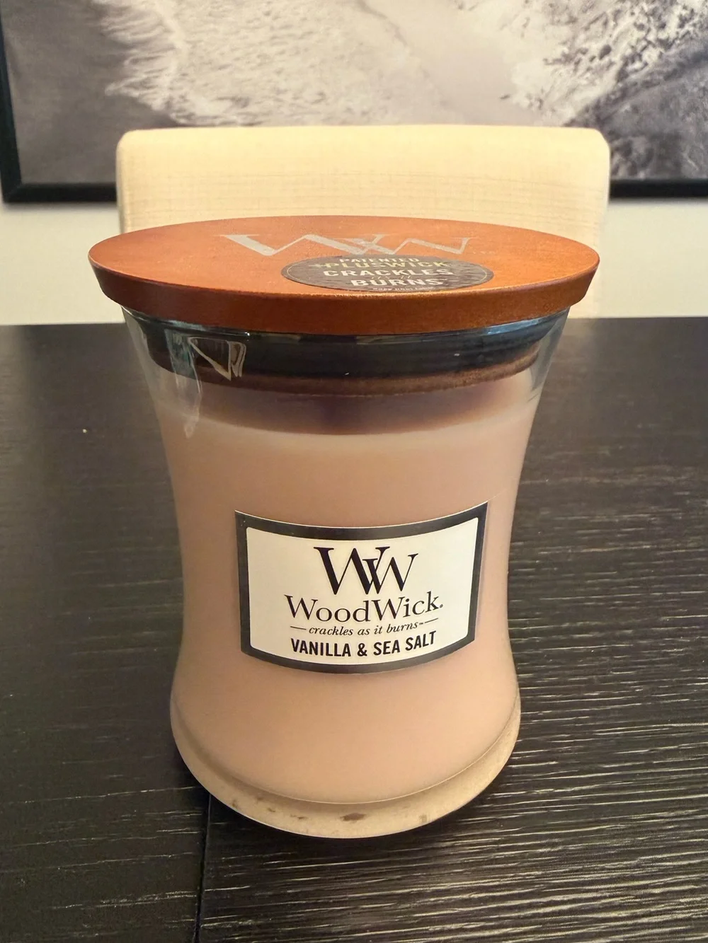 WoodWick Vanilla & Sea Salt 9.7 oz Candle Unused Crackles as it Burns